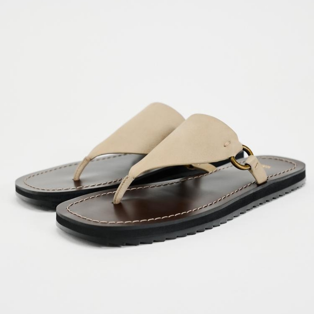 Zara Flat Leather Sandals NWT